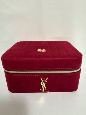 Red Velvet Large Jewelry Box with Upcycled YSL logo